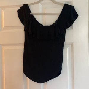 Small black ruffle around neck top